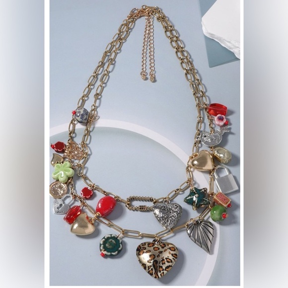 Gold Charm Necklace with Multicolor Accents - Picture 1 of 5